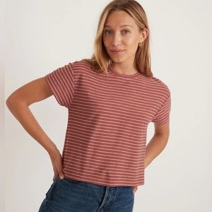 Marine Layer Lydia Textured Stripe Top in Barn Red/Heather Grey NWOT